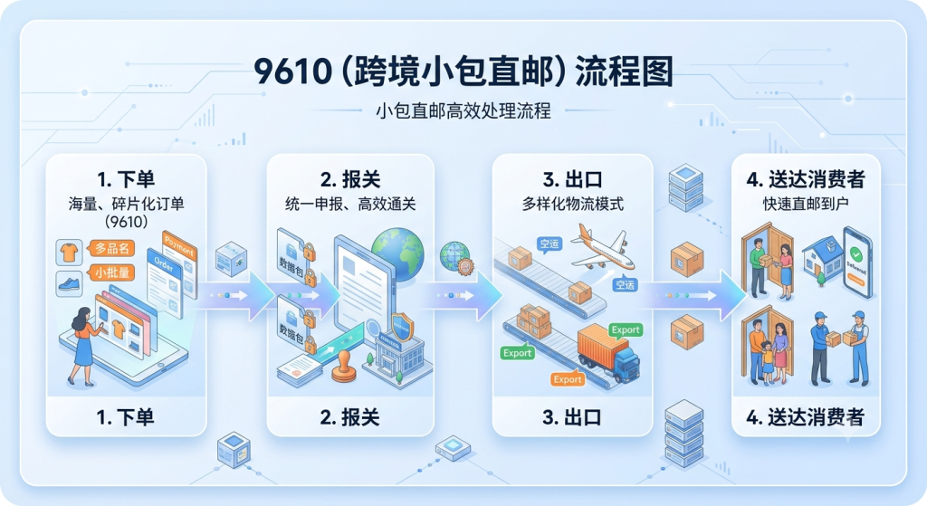 9610-cross-border-ecommerce-export-process-b2c 9610跨境电商B2C小包直邮出口报关流程图
