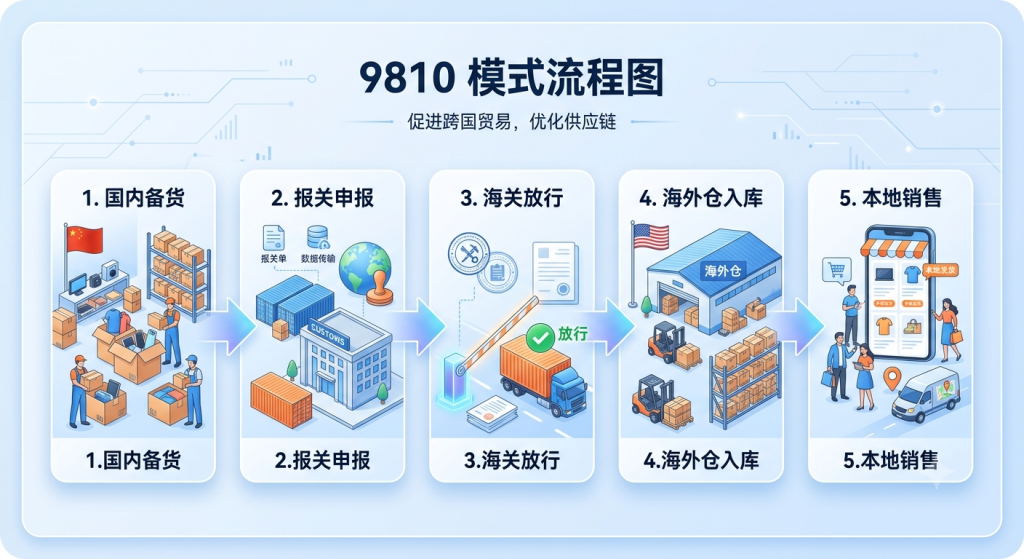 9810-cross-border-ecommerce-process-shenzhen-guangzhou 9810跨境电商出口海外仓模式流程图 深圳广州报关流程