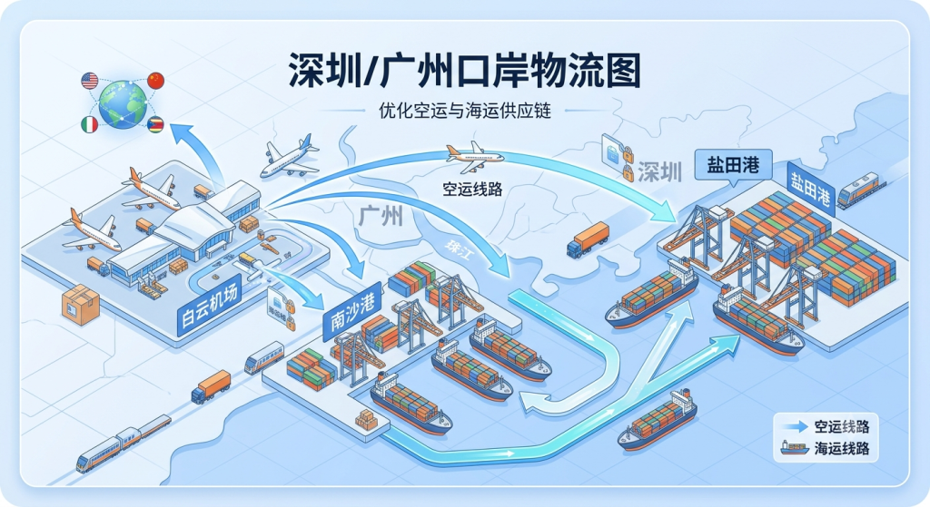 shenzhen-guangzhou-port-air-sea-export-logistics 深圳广州出口报关口岸空运海运跨境物流通道